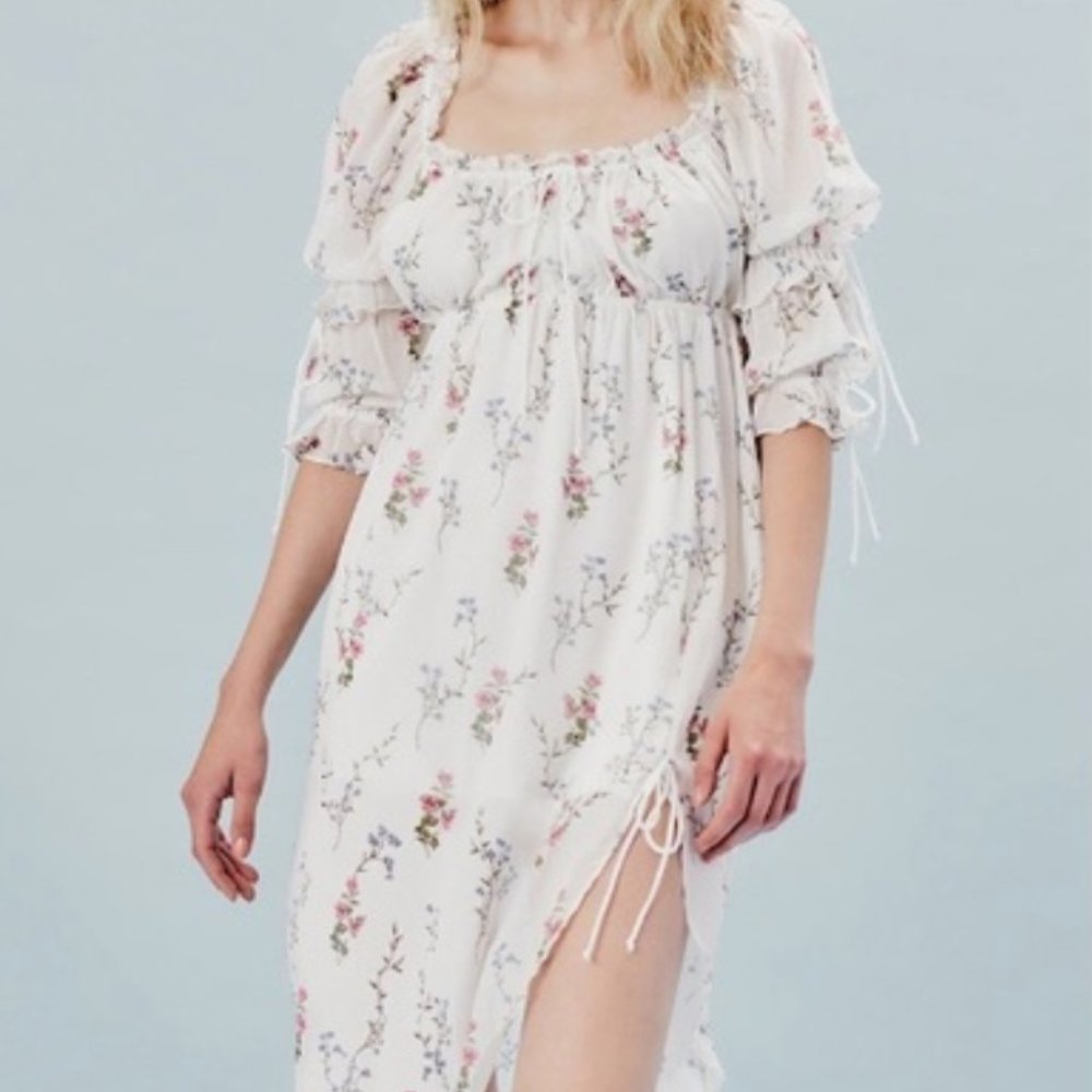 For Love & Lemons Nicola White Floral Midi Dress